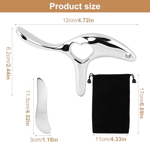 Metal Massage kit, Trigger Point Massage Tool + Gua Sha Muscle Scraper for Deep Tissue Massager, Lymphatic Drainage Massager Fascia Release Tools for Neck, Shoulder, Back, Face(Silver)