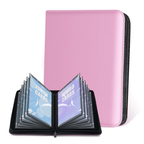 Jumbo Card Binder – WITHYU PU Leather Ringless Card Collection Binder with 60 Pockets, 5.4'' x 7.4''Card Holders Storage Album for Game Card (Pink) - color: Pink, size: 5.4x7.4