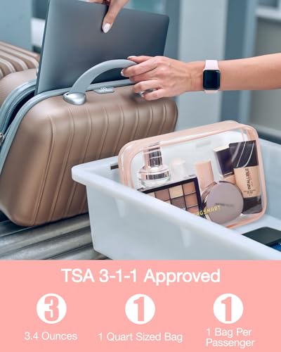 BAGSMART Clear Toiletry Bag 2-Pack TSA Approved Water-Repellent, Nude Pink - color: Chic Nude Pink, size: Medium