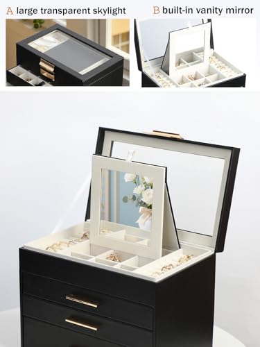 BOOVO Jewelry Boxes for Women, White and Black 6 Layer Large Jewelry Box for Necklace, Bracelet, Earrings, Rings Storage, Jewelry holder Organizer for Girls Gift (Clear Black, 4 layer) - color: Clear Black, size: 4 layer