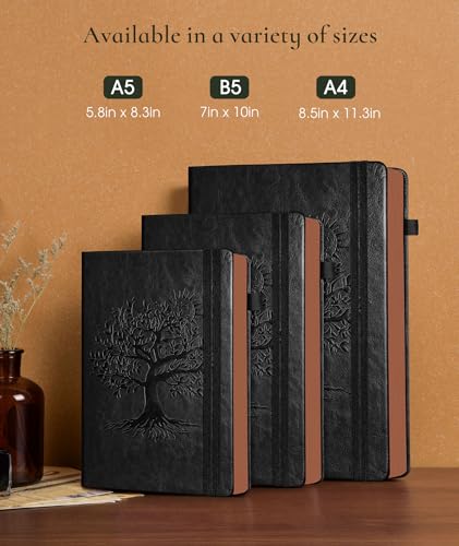 PAIBAS Lined Journal Notebook with 300 Page Numbered Pages, Vintage Leather - color: Black, size: A5 (5.8in x 8.3in)