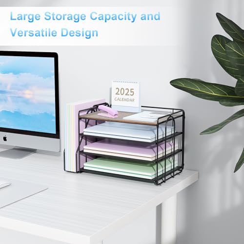 Spacrea 4 Tier Paper Organizer for Desk with File Organizer - color: Wood
