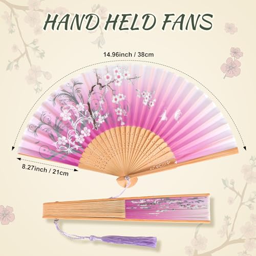 Zonon 4 Pack Hand Held Folding Fans for Women Silk,Forest Flowers - style: Forest Flowers