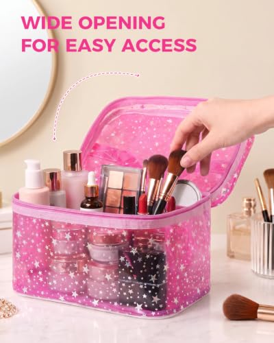 Star Clear Makeup Bag, Waterproof Travel Cosmetic Bag Toiletry bag,Pink - color: Pink