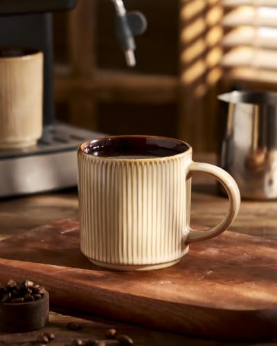 famiware Coffee Mug Set of 6, Star 12 oz Ceramic Mugs Cups Set with Handle - color: Star-Cream Cocoa, size: 6 Count (Pack of 1)