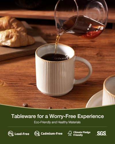 famiware Coffee Mug Set of 8, Star 12 oz Ceramic Mugs Cups Set with Handle - color: Star-Cappuccino White, size: 8 Count (Pack of 1)