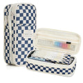 Bigmeta Gingham Expandable Pencil Case for Teens Girls - Navy - color: Navy
