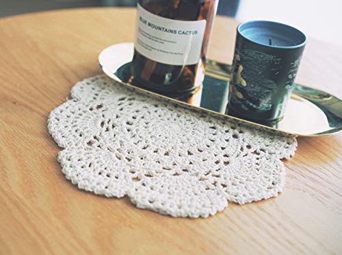 Phantomon 8 Inch Doilies Crochet Round Lace Doily Handmade Placemats 100% Cotton Crocheted Coasters, Pack of 4 (Beige) - color: Beige