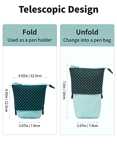 Sooez Standing Pencil Case, Cute Stand up Pencil Pouch, Telescopic Pen Bag - color: Green
