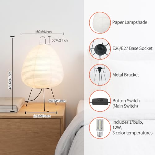 Rice Paper Lamp,Japanese Lamp,3 Color Temperature Bulb Included,12W - style: Japanese-color changing