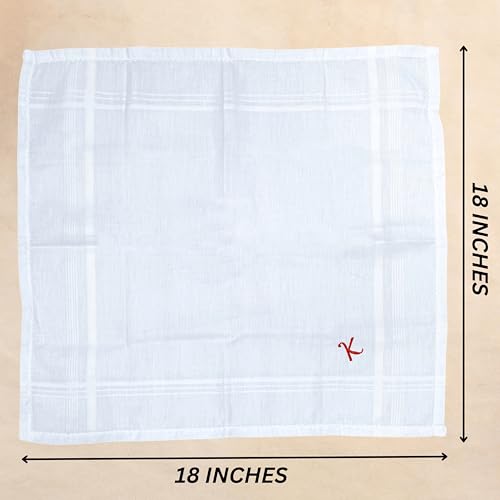 Monogrammed Handkerchiefs for Men 3-Pack Cotton, White Hankies - color: K