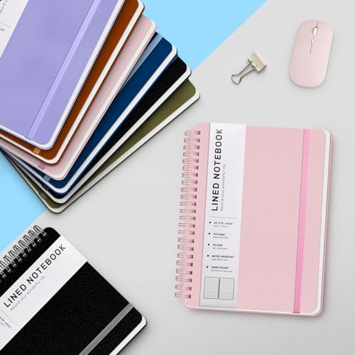 Lined Spiral Notebook for Women, A5 College Ruled Leather Spiral Journals - color: Pink, size: A5