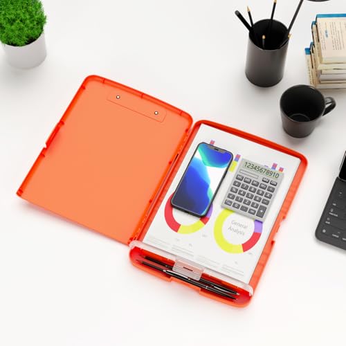 Hongri Clipboard with Storage with Pencil Case, 8.5 x 11 Storage Clip Board - color: Orange