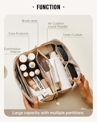 EACHY Travel Makeup Bag for Women, PU Leather Cosmetic Bag, White, Medium - color: A - White, size: Medium