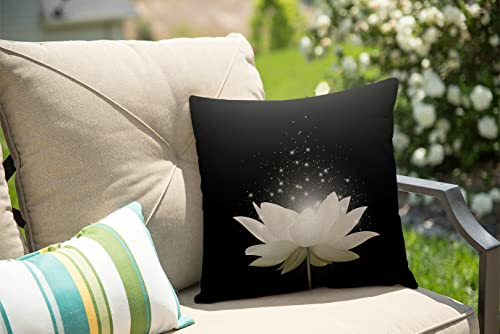 Solekla Floral Throw Pillow Cover,Magic White Lotus Flower on Black Background Decorative Couch Sofa Bedroom Burlap Pillow Cases for Men/Women/Girls/Boy/Children Room 18x18 Inch - color: Sl222