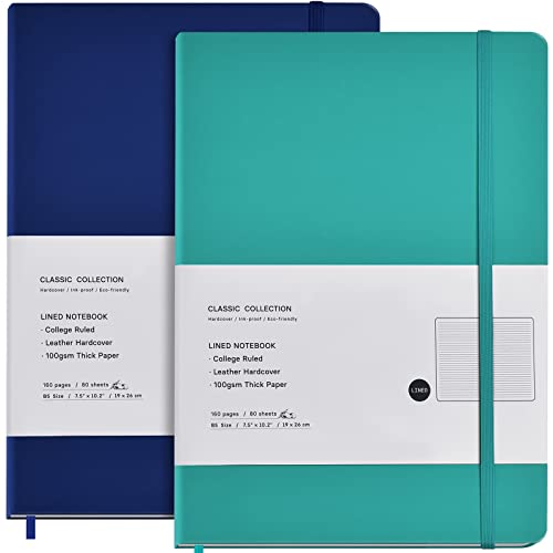 2 Pack B5 Journal Notebooks Classic College Ruled Notebooks Hardcover Lined Journals for Office Home School Business Writing Note Taking, 10.2 x 7.5 inch, 100GSM Thick Paper, 160 Pages (Blue/Green) - color: Blue/Green