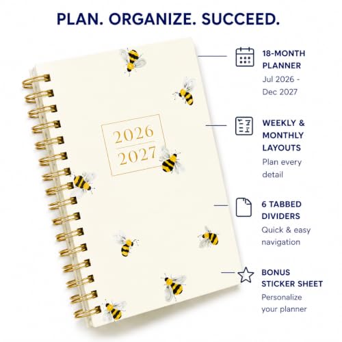WORLD TRAVELER Academic Planner School Organizer Jul 2026-Dec 2027, 7"x9" - color: Ivory Bee