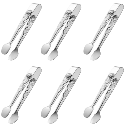 HINMAY 6PCS Mini Serving Tongs 5-Inch Small Sugar Tongs (Silver) - size: 5-Inch