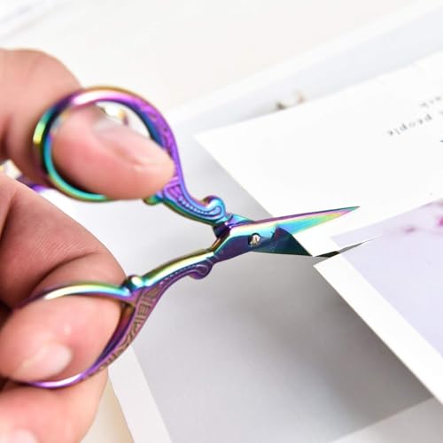AQUEENLY Embroidery Scissors 2 Pcs Small Sewing Scissors Sharp Stainless Steel 3.6 Inches for Artwork, Crochet, Needlework, Threading - color: Colorful