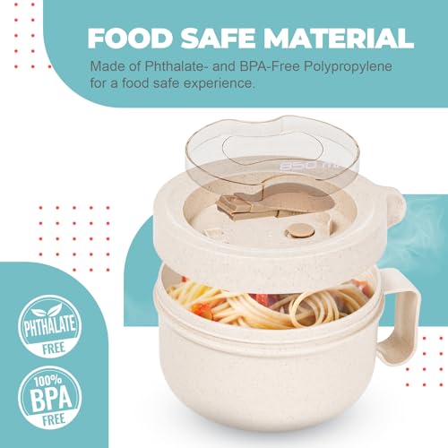 MATICAN Microwave Soup Bowl with Lid, Soup Mug with Lid, Microwave Containers for Ramen Noodles, Soup, Beverages, 28.74 Ounces, Eggshell White, Includes Spork - color: Eggshell White