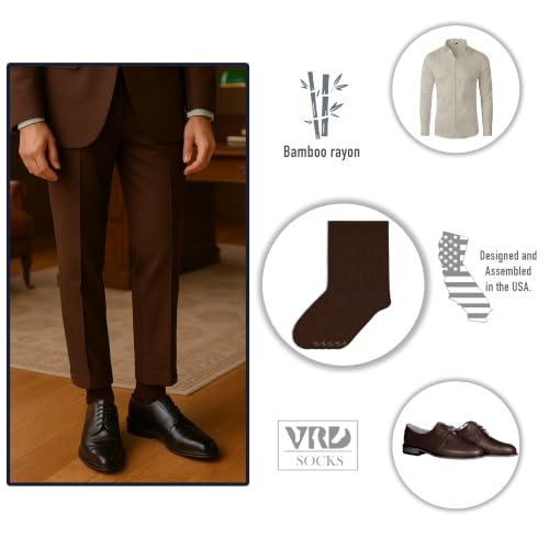 VRD Men's Dress Socks Bamboo Rayon, 5-Pack Crew Socks, Multiple Colors and Designs, Shoe Size 8-13, Gift Box - color: 16: Dark Brown, 5-pack Solid