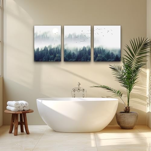 MHARTK66 Canvas Wall Art For Living Room Large Wall Decor For Bedroom Modern Office Wall Decorations Forest Landscape Paintings Farmhouse Pictures Artwork Home Decor Tree Nature 3 Panel Wall Art - color: The Fog Forest, size: 20x28inches*3pcs