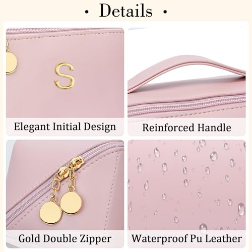 Initial Makeup Bag Personalized Gift for Women Teen Girls - color: Pink, style: S