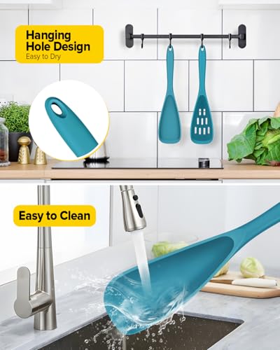 BUNDLEPRO Silicone Cooking Spoons for Nonstick Cookware, One-Piece, 2 Pack - color: Blue