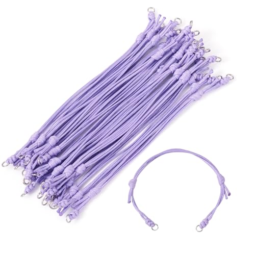 20Pcs Lilac Adjustable Braided Cord Colorful Waxed Thread Half Finished Bracelet with Jump Rings for Wrist DIY Women Jewelry Making Friendship Fashion Bangle Accessory - color: Lilac
