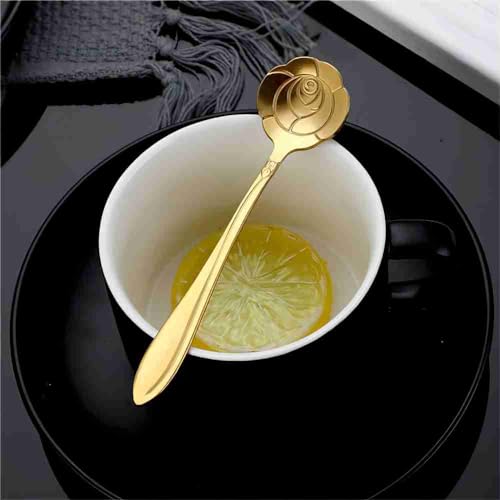 20-Piece Stainless Steel Rose Flower Coffee & Dessert Spoon Set - Gold