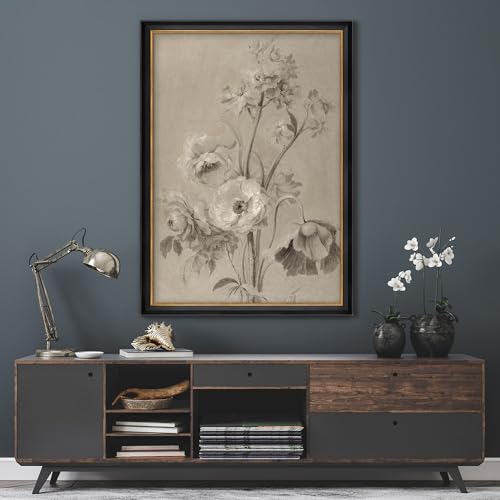MUDECOR Premium Framed Canvas Print Wall Art Vintage Floral Sketch Bouquet Illustrations Modern Art Contemporary Scenic Fun Warm for Living Room, Bedroom, Office - 26"x36" Black - color: A07-2308-b39, size: 36"L x 26"W, style: Black Frame