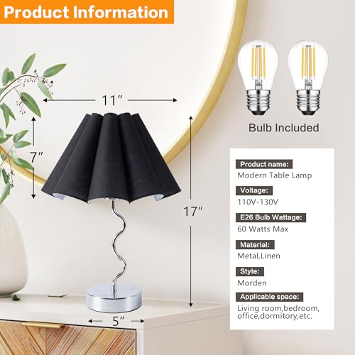 EOEYYOYB Pleated Table Lamp, Table Lamp for Bedroom, Bedside Lamps for Nightstand with Linen Lampshade, Modern Lamp for Bedroom Home Office Decor, Chrome - color: Chrome