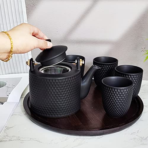 Japanese Tea Set with Teapot and Tea Cup Set for 4 (Black) - color: Black
