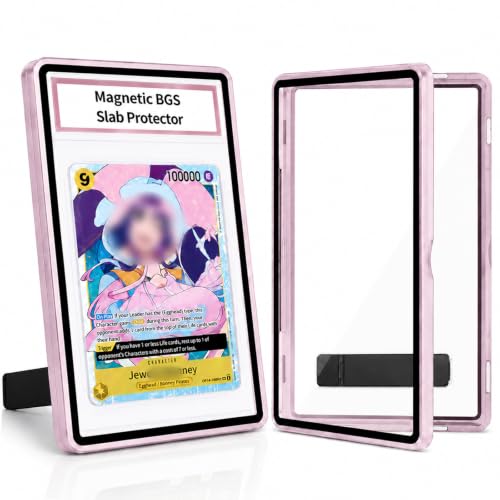 Magnetic BGS Slab Protector with Foldable Kickstand - UV Protection Tempered Glass & Aluminum Metal Bumper for 35PT Beckett Graded Cards, 9-Point Secure Lock Display Guard & Clear View (Pink) - color: Pink, size: BGS Card Case
