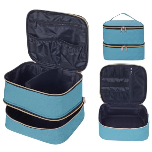 Double Layer Makeup Bag with Adjustable Dividers, Green - color: Light Green