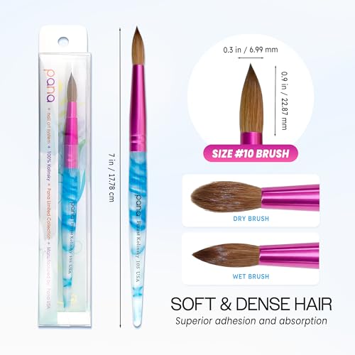 PANA USA Acrylic Nail Brush Pure Kolinsky Hair Acrylic White Swirl Blue Handle with Pink Ferrule Round Shaped - Size 10 - color: White Swirl Blue, size: Size 10