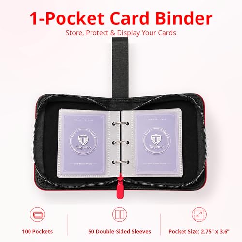 1 Pocket Card Binder with Zipper, 100 Pockets Mini Trading Card Album, Premium PU Leather Single Card Binder, Small Display Folder for TCG & Sports Cards - color: Red, size: 1-Pocket