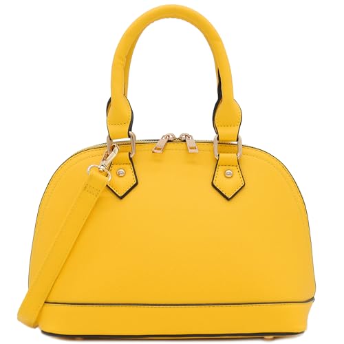 FashionPuzzle Zip-Around Saffiano Classic Dome Satchel - color: Yellow