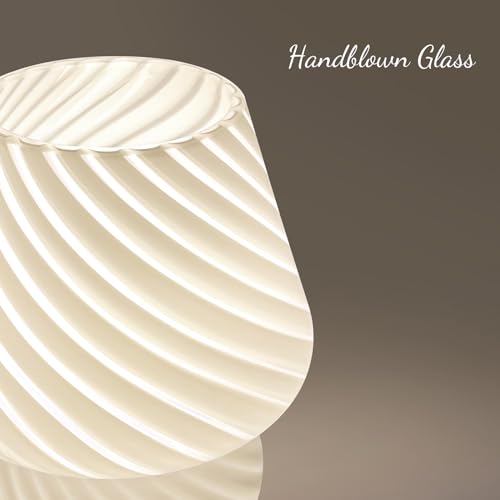 ONEWISH Mushroom Lamp-Small Bedside Table Lamp with Striped Glass, Nightstand Lamp for Bedroom, Living Room, 3000K E26 Bulb Included(White) - color: White