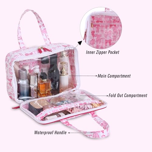 Toiletry Bag for Women, Pink Bow - color: Pink Bow