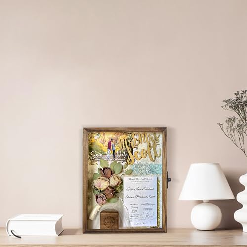 FramePro Shadow Box Frame Display Case 12x16 with Removable Shelves, Deep Memory Box Trinket Knick Knack Shelf Cabinet for Collector, Keepsake Coins Military Medals Wedding Flowers Real Wood - color: Carbonized Wood, size: 12x16