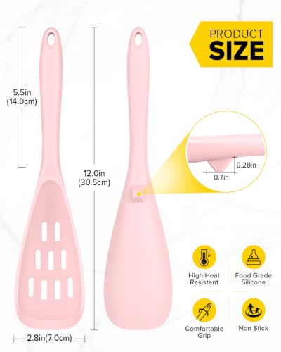 BUNDLEPRO Silicone Cooking Spoons for Nonstick Cookware, One-Piece, 2 Pack - color: Pink