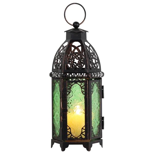 Christmas Decorations for Home, 11’’ Medium Size Vintage Metal Hanging&Tabletop Candle Holder Decor, Halloween Ramadan Decorations for Indoor Outdoor Porch Patio (Green) - color: Green - 11''h, size: Medium