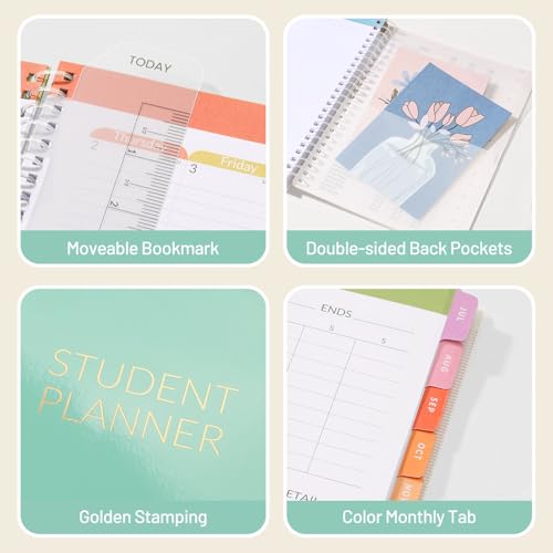 Student Planner 2026-2027, SUNEE Academic Weekly & Monthly Plan Book, Jul. 2026 - Jun. 2027, 6.5"×8.3" Middle & High School Planner, Lesson Plan Book with Week's Goals, Bookmark, Tabs, Mint Green - color: Mint Green, size: A5 6.5"×8.3"
