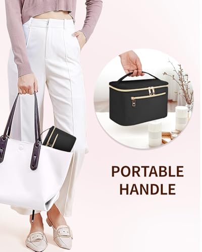 Wandering Nature Makeup Bag, Women Travel Make Up Vanity Case with Handle - color: Black, size: Large