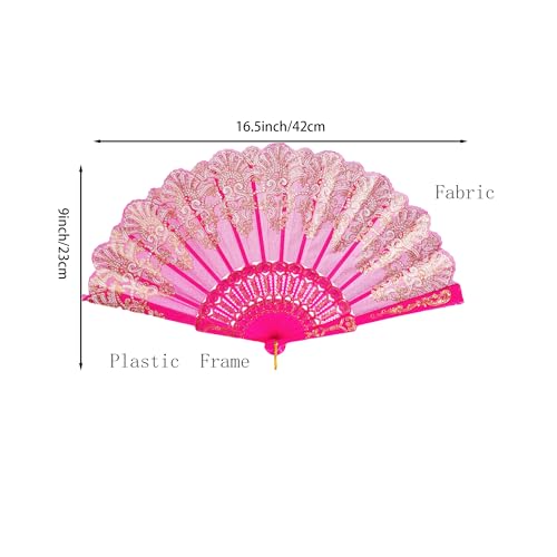 QIRMIZI 30 Pack Folding Handheld Fans,Silk Spanish Fan, Perfect for Weddings, Parties, and Dancing,Deeppink - color: Deeppink, size: 30 PACK
