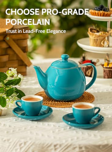 Sweese Teapot, Porcelain Tea Pot with Stainless Steel Infuser, Blooming & Loose Leaf Teapot - 27ounce, Steel Blue - color: Steel blue, size: 27oz (with infuser)