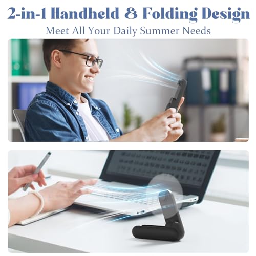 Lerat Portable Handheld Fan, 2 IN 1 Mini Hand Fan, Battery Operated [8-15 Working Hours], USB Rechargeable Personal Foldable Fan for Indoor, Small Pocket Fans Travel Essentials for Outdoor (Black) - color: Black