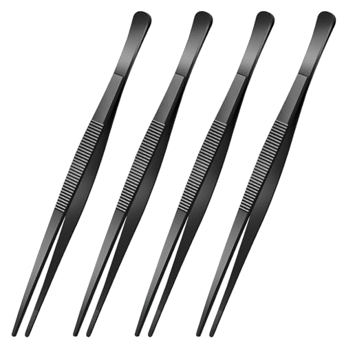 Yaomiao 4 Packs 8 Inch Cooking Tweezers Bar Kitchen Tongs, Black - color: Black, size: 8 Inch