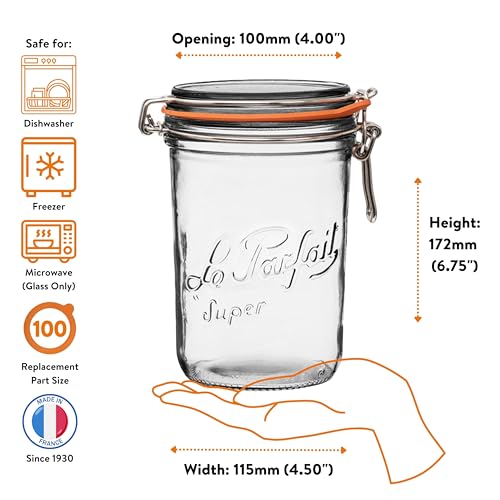 Le Parfait Super Terrine 1L (32oz) Glass Canning Jar, Wire Bail Lid, 1 Pk - color: 1L (Single)